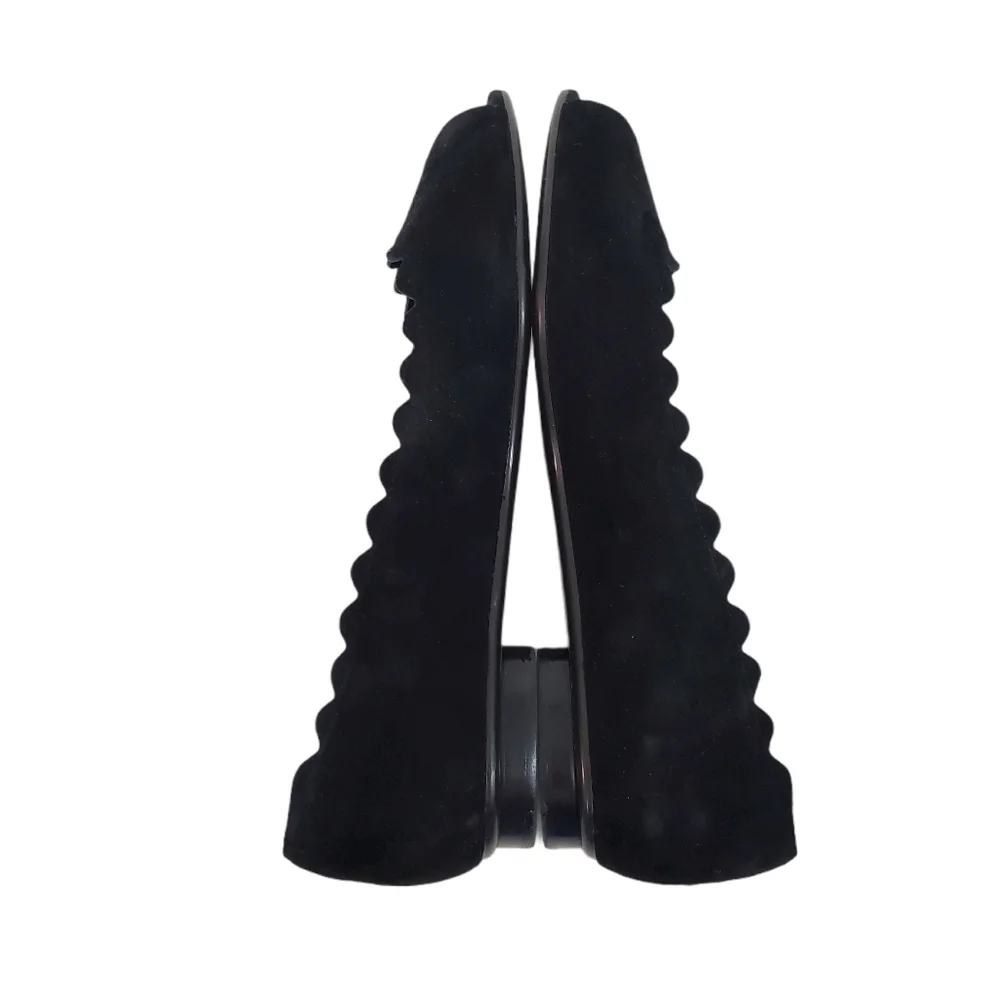 VanEli Black Suede Scalloped Peep Toe Flats EUC